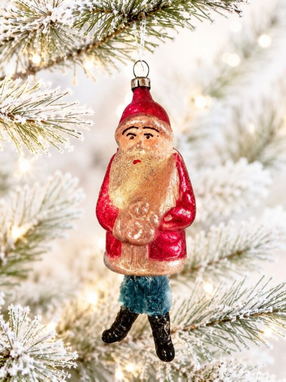 Antique German Santa With Chenille Legs Blown Glass Ornament 4 1/2" Rare